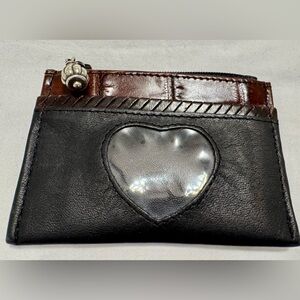 Vintage Brighton Black Brown Leather Credit Card Holder Wallet Zipper Charm